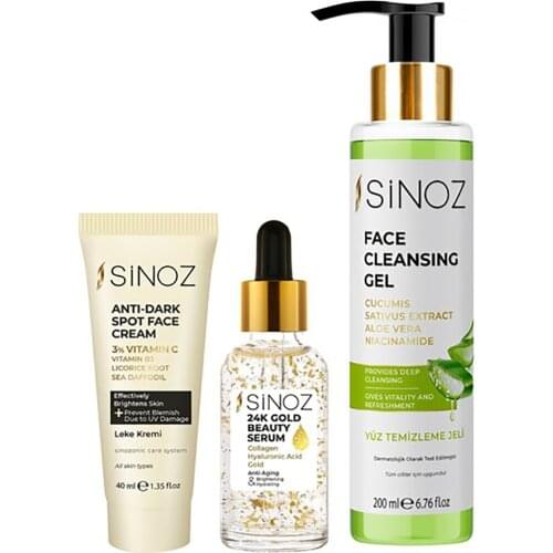 Sinoz 3 Pieces Set Anti Dark Spot Face Blemish Cream 40 Ml 24k Gold Beauty Serum 30 Ml Facial Cleansing Gel Cucumber 200 Ml