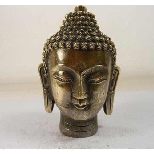 Elaborado chino antiguo hecho a mano Buda Sakyamuni cabeza estatua