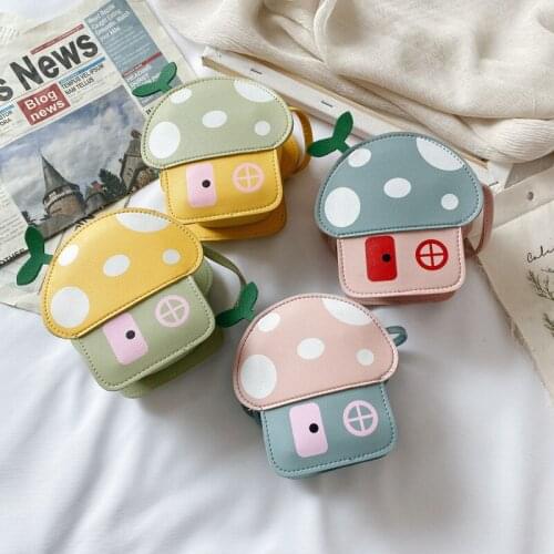 Cute Girls Mushrooms Shoulder Bags Kids Messenger Bag Cartoon Printing Crossbody Flap Bag PU Leather Satchel Girls Bag