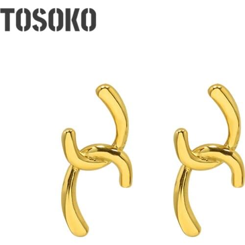 TOSOKO Stainless Steel Jewelry Double C Stitching Advanced Earrings Womens Fashion Long Earrings BSF428