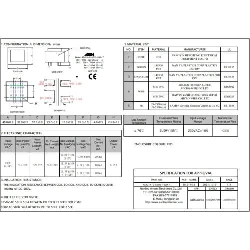 Potting Transformer AS4214 ASN Hoogfrequente Transformator DC naar AC Converter/Inverter 12 V to 220 V New and Original