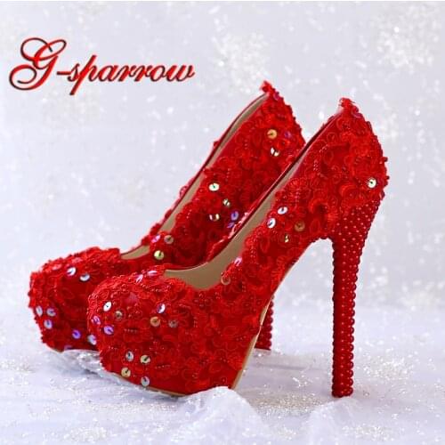 Women Pumps Fashion Wedding Shoes Red Color Glittering Platform Party Prom Shoes Spring And Summer Formal Dress Shoes