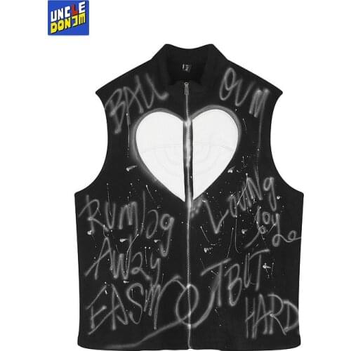 UNCLEDONJM Graffiti vest men winter jacket mens clothing techwear painted men vests street wear Turtleneck men jacket A842