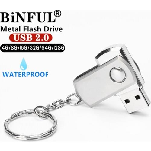 BiNFUL waterproof Metal rotated usb flash drive 8gb 16gb 32gb 64gb 128gb Silver/gold/Pink Memory stick pen drive USB 2.0 U Disk