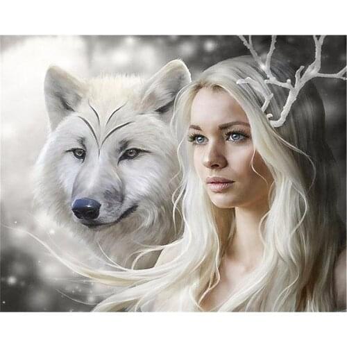 Indian Woman Wolf Animal DIY Embroidery Cross Stitch 11CT Kits Needlework Craft Set Cotton Thread Printed Canvas Home Sale