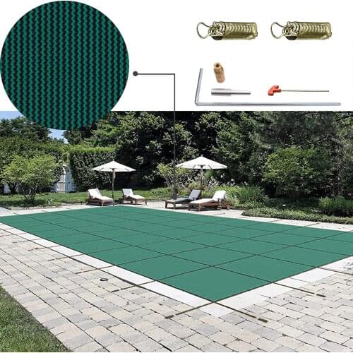 VEVOR Pool Safety Cover Rectangle Inground Pool Cover Green Mesh Solid Pool Safety Cover for Winter Safety Swimming Pool Cover
