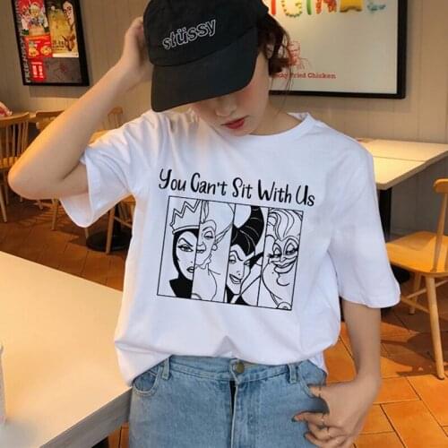 You Cant Sit With Us Summer Large Size Tops Loose Female Fashion Casual Short Sleeve Cartoon Letter Printing Harajuku T-shirt