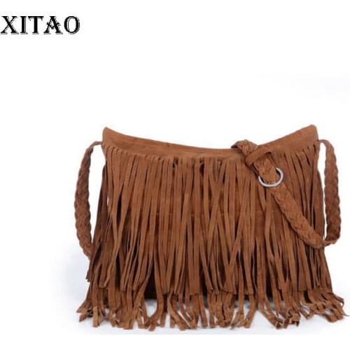XITAO Trendy Splicing Tassel Shoulder Bags Solid Color Fashion Weave Shoulder Strap Women One-shoulder Messenger Bags CLL1676
