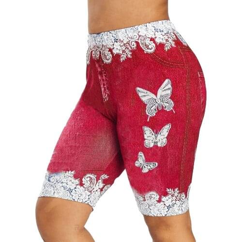 Women Fashion Lace Patchwork Butterfly Print Shorts Sports Minipants Hot Pants woman pants женские штаны mujer pantalones