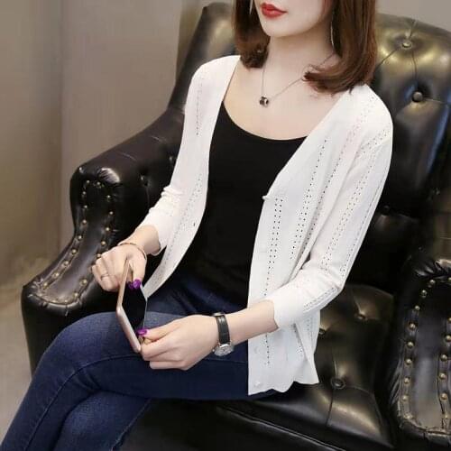 Women 2021 Summer Fashion Thin Sun Protection Shirts Female Ice Silk Knit Cardigan Coats Ladies Solid Color Loose Blouses E143