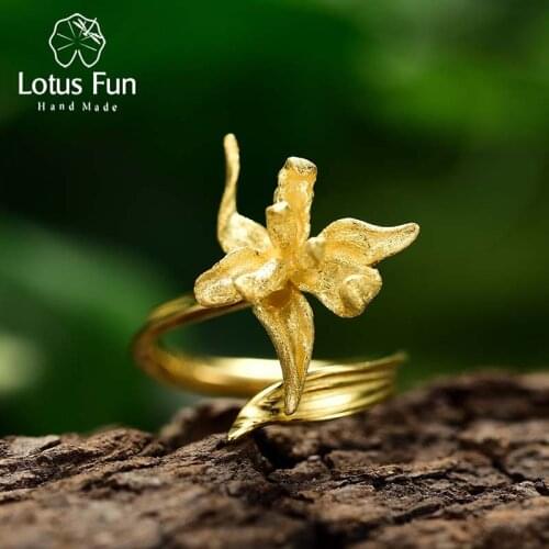 Lotus Fun Luxury 925 Sterling Silver Unusual Elegant Iris Flower Leaves Adjustable Rings for Women 2021 Trend Engagement Jewelry