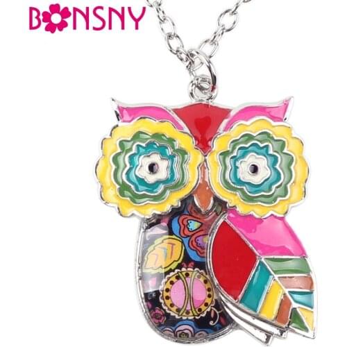 Bonsny Maxi Statement Metal Alloy Enamel Jewelry OWL Necklace Chain Collar Choker Pendant 2016 Fashion New For Women Owl Jewelry