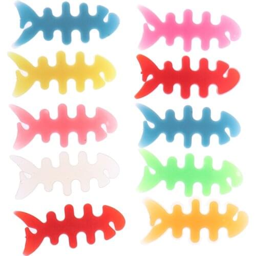 10pcs Fish Bone Silicone Auto Cable Cord Wire Organizer Bobbin Winder Smart Wrap For Headphone Earphone Cable Winder