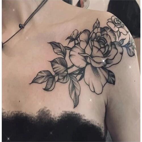 12pcs/pack temporary tattoo flower peony rose sketch tattoo designs custom black waterproof tatoo fake sexy for women arm sleeve