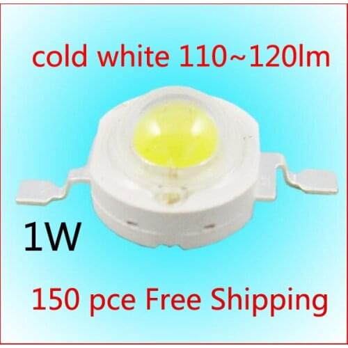 150PCS 1W High power led Source cold white 5800-6500K 350mA DC3.00-3.5V 110-120LM Factory wholesale Free Shipping