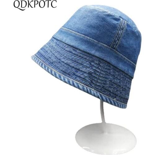 2021 Hat Spring Autumn New Women Water Wash Denim Bucket Hats Fashion Outdoor Travel Sun Protection Shading Basin Cap QDKPOTC