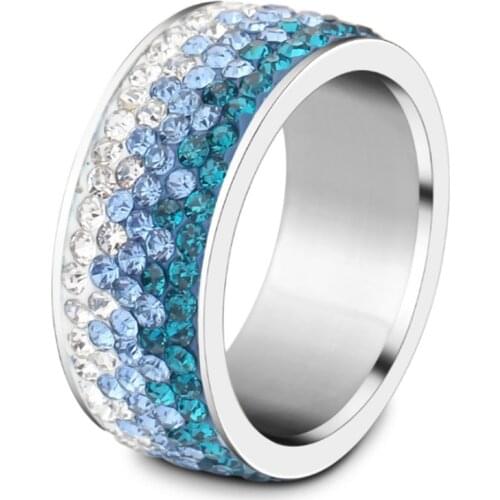 2021 Explosion Fashion Jewelry Crystal from Swarovskis Gradient Stainless steel ring with crystal Fit Women and female For Party