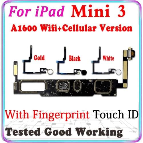 A1600 Wifi+Cellular Version For iPad MINI 3 Motherboard With Touch ID For iPad MINI 3 Unlocked Logic Board With IOS Free iCloud
