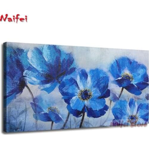 Large Size 5d Diy Diamond Painting Blue Flowers Blossom Poppy Full Square Round Diamond Embroidery Mosaic Needlework Crafts