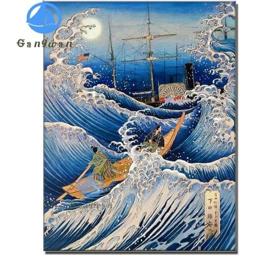 Full Drill Diamond Painting "Japanese waves" DIY Picture Of Rhinestone 5D Embroidery abstract pier landscape Cross Stitch Decor