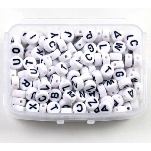 200pcs/Box Acrylic Beads Round 4x7mm White Letter Bead Loose Spacer Beads for Jewelry Making Handmade Diy Bracelet Necklace