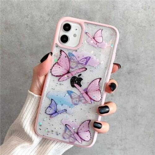 Bling Glitter Butterfly Phone Case For iPhone 11 Pro Max XR X XS Max 7 8 Plus SE 2020 Clear Transparent Soft Silicone Cover Capa
