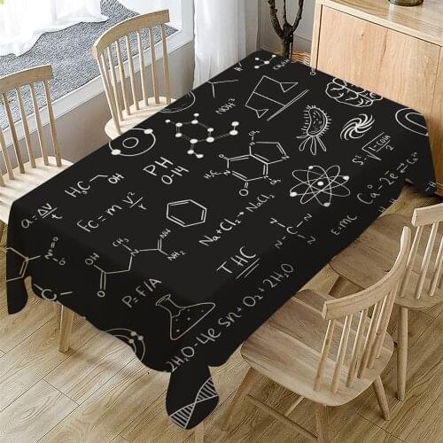 Black Tablecloth Waterproof Oilproof Rectangular Table Cloth Mathematical Equation Pattern Practical Polyester Tablecloth
