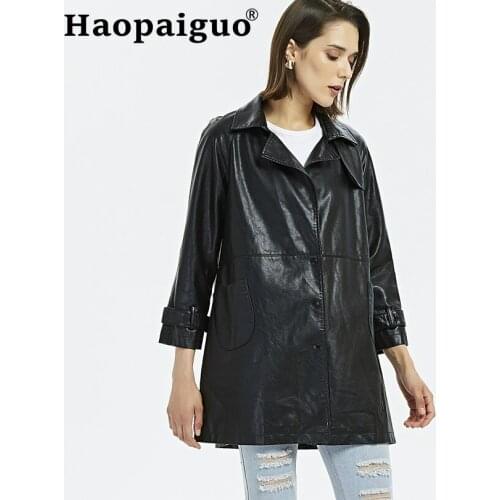 Black Leather Coat Women Modis Slim Singer Button Long Female Jacket High Quality PU Motorcycle Autumn Winter Outerwear Jacket