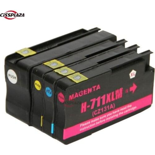 CISSPLAZA 4pk Compatible For HP711 Designjet T120 T520 compatible ink cartridge with chips full ink