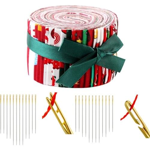 Dailylike Jelly Roll Fabric 60 Pcs Roll Up Cotton Fabric Quilting Strips, Christmas Patchwork Fabric Print Fabrics+Sewing Needle