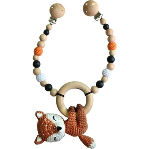 Wooden Baby Teether Crochet Lion Bracelet Toys Infant Wooden Teethers for Babies Grasping Wooden Baby Teething Bracelet