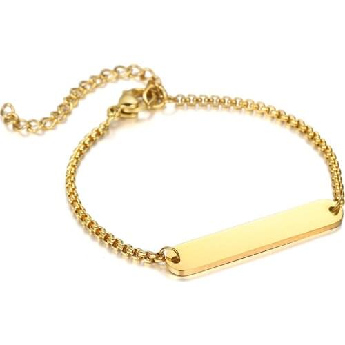 Baby Name Bracelets Smooth Gold Color Birth ID Engraving Bracelet Box Chain Length Adjustable Birthday Gift Jewelry LDB324