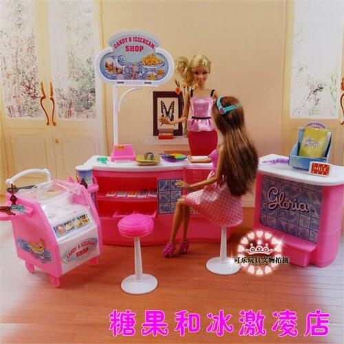 For Barbie Doll Furniture Accessories Toy Candy Ice Cream Shop Refrigerator Chair Bedroom Lamp Store Holiday Gift Girl DIY