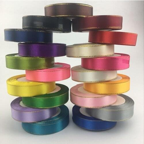 25 Yards 20mm Double Face Gold Edge Satin Ribbons Flower Cake Decorated Butterfly Wedding Gift Candy Box Packaging Ribbon DIY