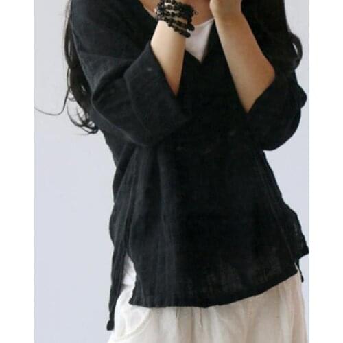 Harajuku Long Sleeve Casual Sunscreen T Shirt Women Sparse Cotton Linen Loose Style Blusa Tops Loose Coat