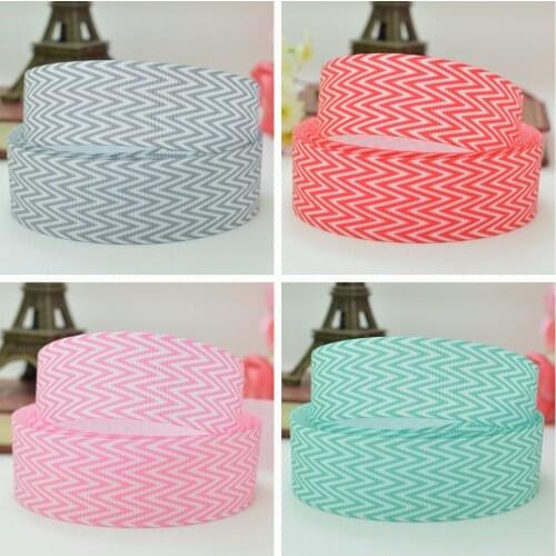 10 Yards 22mm 7/8" Pink gray chevron Pretty Girls Printed grosgrain ribbon hair bow Headwear DIY hair accessories retail B0929