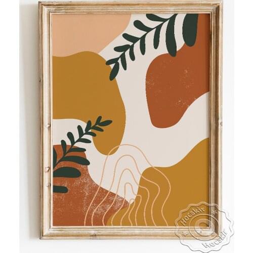 Random Shapes Art Prints Poster, Minimalism Abstract Wall Stickers, Warm Color Canvas Painting, Leaf Pattern Room Home Decor