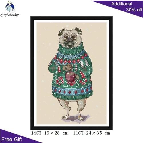 Joy Sunday Dog Drinking Coffee Cross Stitch DA299 14CT 11CT Counted and Stamped Home Decor Dog Cross Stitch kits
