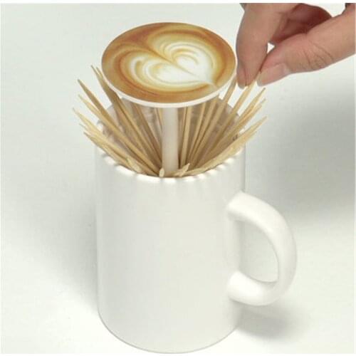 Creative Automatic Toothpick Holder Cotton Swab Storage Box Coffee Cup Shaped Retractable Toothpick Dispenser Toothpick Boxes