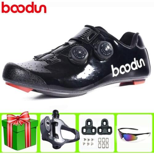 Boodun Carbon Fiber Road Cycling Shoes Men Sapatilha Ciclismo Add Pedal Set Riding Breathable Auto-Lock Bike Bicycle Bicicleta