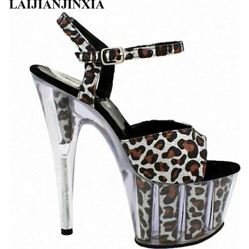 LAIJIANJINXIA New Classic Crystal Sandals Leopard 15CM Sexy Super High Heel Platforms Pole Dance / Performance /Star/Model Shoes