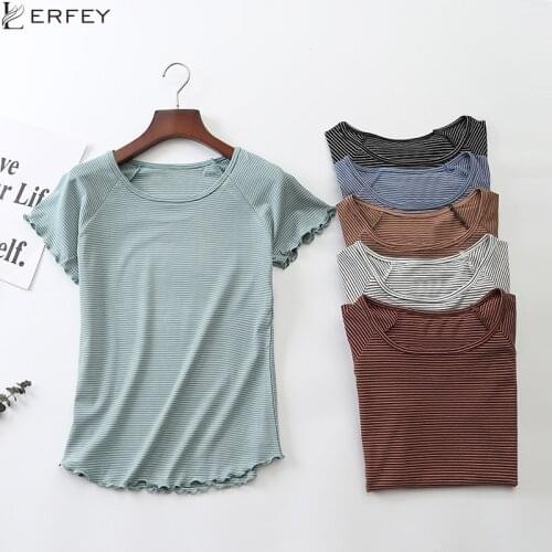 LERFEY Women O Neck Slim Casual T Shirt Short Sleeve Striped Tee Gilrs Summer Spring Minimalist Tees Female Tops New Clothings