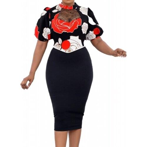 Summer Autumn Africa Clothing Short Sleeve Dress African Dresses For Women Sexy O-Neck Perspective Slim Dress Office Lady Party