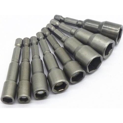 8pcs 1/4'' Hex 6mm 7mm 8mm 9mm 10mm 11mm 12mm 13mm Nut Driver 6mm-13mm Screwdriver Socket Magnetic Nut Driver Adapter Drill Bit
