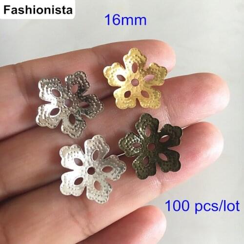 3D Metal Bead Caps,5Petal Filigree Bead Caps For Jewel Making,16mm Gold-color / Steel / Bronze - Free Shipping,100 pcs