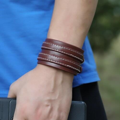 Multi Layer PU Men Leather Bracelet Simple European American New Punk Leather Brown Black Bracelets Men