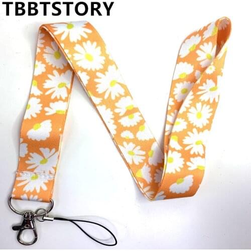 Cute Small Daisy Flower Printed Neck Strap Lanyard For Key Chain ID Student Card Badge Holder Keycord Hang Rope Accessories