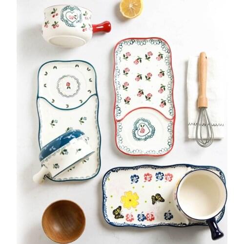Bowl and Plate Set Ceramic Tableware Set Hand-painted Tableware Household Western Food Plate Breakfast Plate Bread Plate Bowl