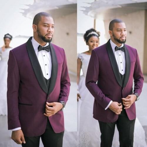 New Arrival One Button Burgundy Groom Tuxedos Groomsmen Shawl Lapel Mens Suits Blazers (Jacket+Pants+Vest+Tie) W:1053