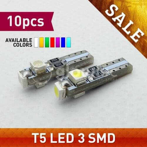 Wholesale 10pcs DC12V Car T5 74 17 0.5W 3SMD 1210/3528 3 smd Canbus Error Free LED Light Bulb 7-Colors GLOWTEC